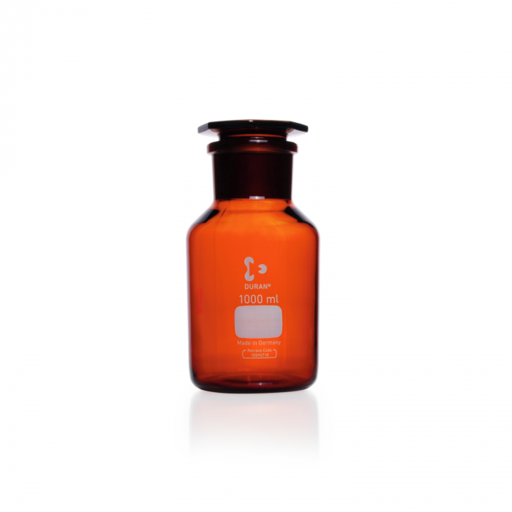  DURAN® bottles, reagent, wide neck, with NS 45/40, amber, with standard ground joint with glass flat-head stopper, 500 ml EACH