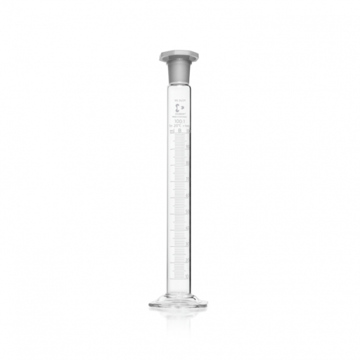  DURAN® Mixing cylinder, hexagonal base, class B, white graduation, NS 24/29, octagonal PE-stopper, 100 ml EACH