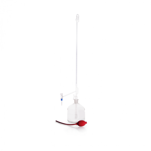 DURAN® Automatic burette according to Pellet, complete, class AS, 50 ml consists of: 243183607 DURAN® burette only, with side stopcock, class AS, 50 ml 211596303 DURAN® reservoir bottle, with NS 29/32, clear, 2000ml 292450108 Blowball for automatic burrette EACH