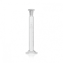  DURAN® Mixing cylinder, hexagonal base, class B, white graduation, NS 14/23, octagonal PE-stopper, 25 ml EACH