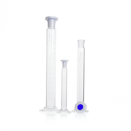  DURAN® Mixing cylinder, hexagonal base, class B, white graduation, NS 19/26, octagonal PE-stopper, 50 ml EACH