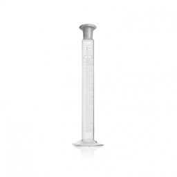  DURAN® Mixing cylinder, hexagonal base, class B, white graduation, NS 29/32, octagonal PE-stopper, 250 ml EACH