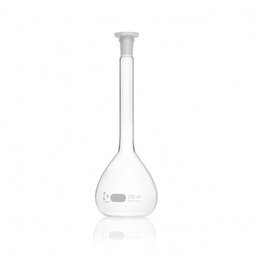  DURAN® Volumetric flask, white graduation, class A, batch certificate, with one graduation mark, octagonal PE-stopper, NS 14/23, 250 ml EACH