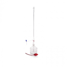  DURAN®automatic burette Pellet type, conformity certified,blue print,main points ring graduation, Schellbach stripe, PTFE-spindle stopcock and intermediate PTFE stopcock,completed with bottle and blow ball, accuracy class AS, batch certificate, 50 ml, consists of: 243173606 DURAN® burette only, with side stopcock, class AS, 50 ml 211596303 DURAN® reservoir bottle, with NS 29/32, clear, 2000ml 292450108 Blowball for automatic burrette EACH