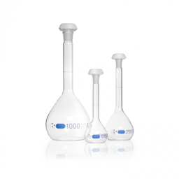  DURAN® Volumetric flask, blue graduation, class AW, batch certificate, with one graduation mark, polyethylene stopper, NS 10/19, 10 ml EACH