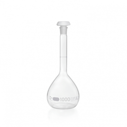  DURAN® Volumetric flask, blue graduation, class A, batch certificate, with one graduation mark, polyethylene stopper, NS 24/29, 1000 ml EACH