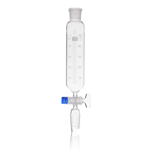  DURAN® Dropping funnel, cylindrical, graduated, standard ground cone 29/32, NS stopcock and key retaining device, 250 ml EACH