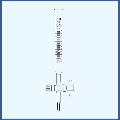 Burette with straight stopcock, PTFE key, with conical cup, QUALICOLOR, class AS 50 ml (0,1)